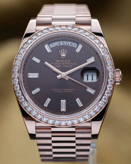 2024 Rolex Day-Date 40MM Chocolate Dial Rose Gold President Bracelet (228345RBR)