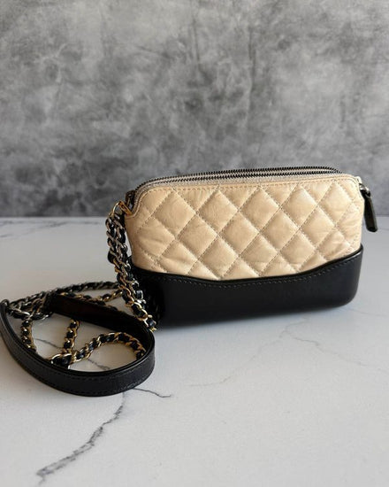 No Reserve - Chanel Gabrielle Clutch Small Black / Ivory Calfskin Leather Mixed Hardware Chain / Leather Strap (Chanel Gabrielle)
