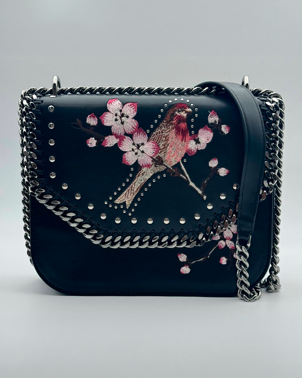 Stella McCartney Falabella Box Bird Medium Shoulder Bag Eco Alter Nappa Black Multicolor Ruthenium(Shoulder Bag) Hardware Chain Strap