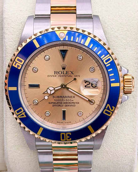 2005 Rolex Submariner Date 40MM Champagne "Serti" Dial Two-Tone Oyster Bracelet (16613)