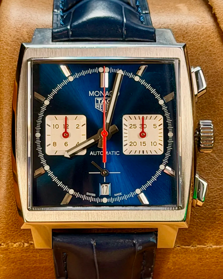 2024 Tag Heuer Monaco Calibre Heuer 02 39MM Blue Dial Leather Strap (CBL2111.BA0644)