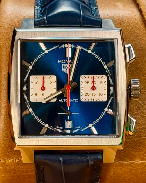 2024 Tag Heuer Monaco Calibre Heuer 02 39MM Blue Dial Leather Strap (CBL2111.BA0644)