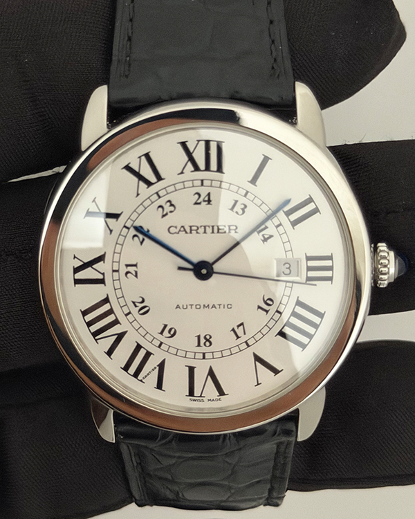 No Reserve - 2012 Cartier Ronde De Cartier Solo 42MM Silver Dial Leather Strap (W6701010)