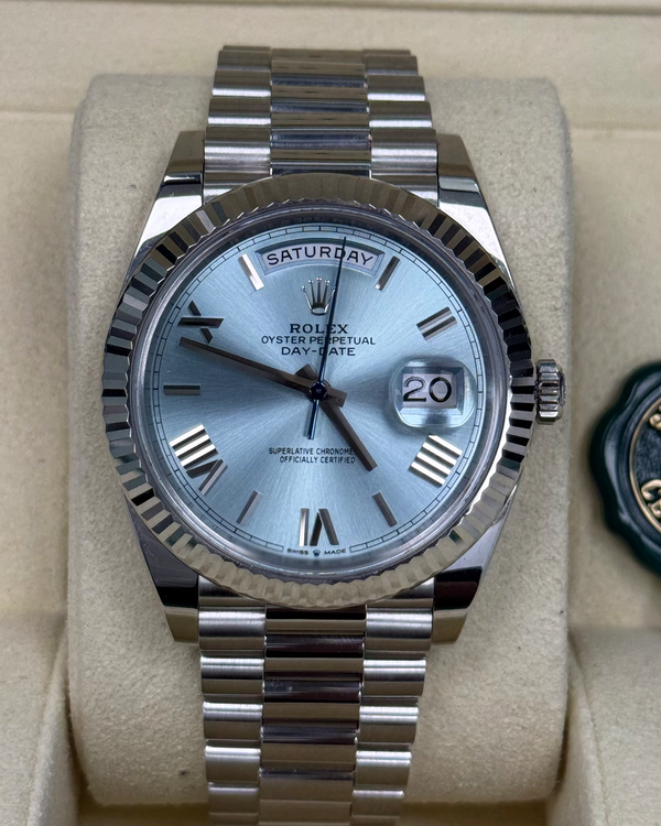2023 Rolex Day-Date 40MM Ice Blue Dial Platinum President Bracelet (228236)