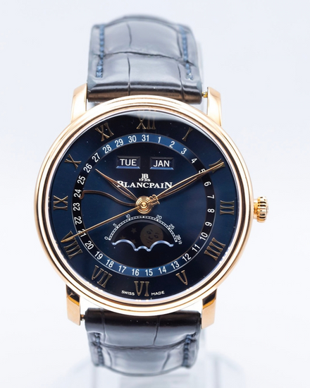 2022 Blancpain Villeret Quantième Complet 18k Gold 40MM Blue Dial Leather Strap (6654-3640-55B)