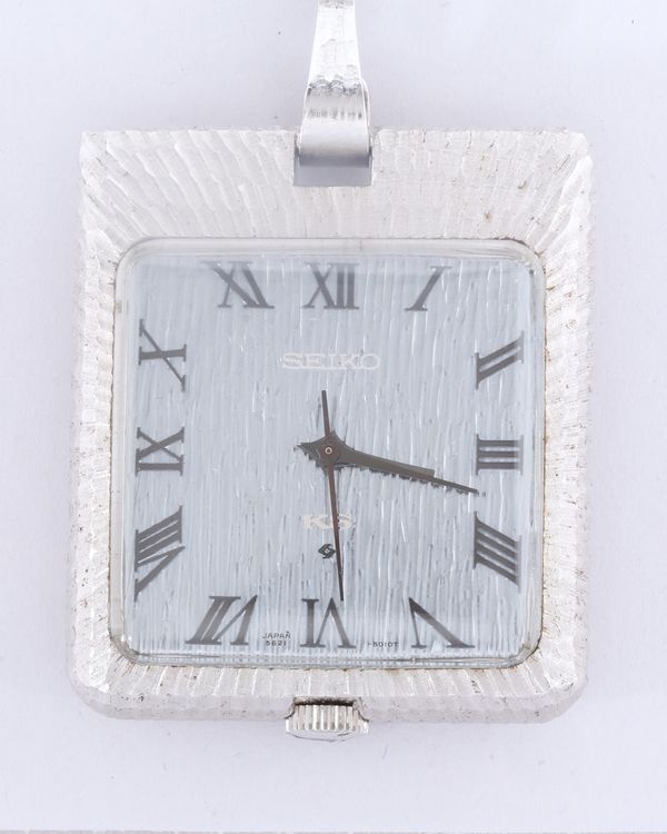 No Reserve - Seiko Vintage Pocket Watch 35MM Silver Dial Steel Chain (5621-5030)