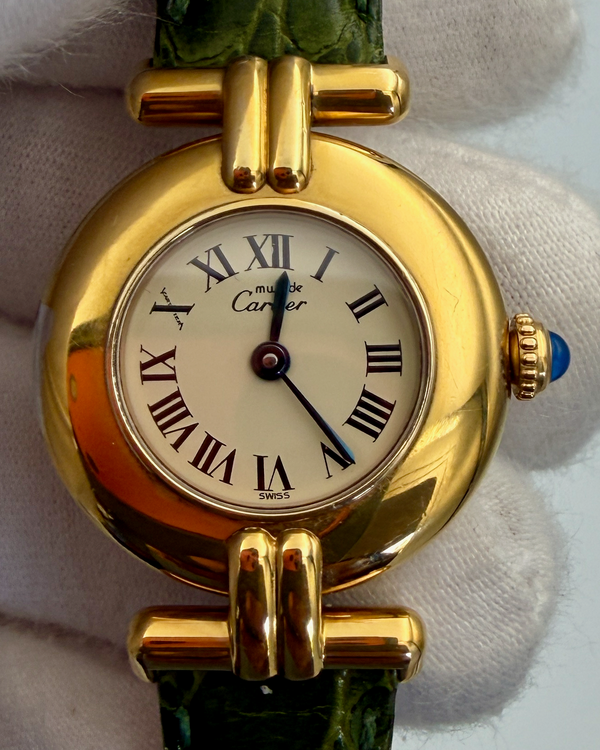 1990 Cartier Vermeil Must 24MM Quartz Champagne Dial Aftermarket Leather Strap (59002)