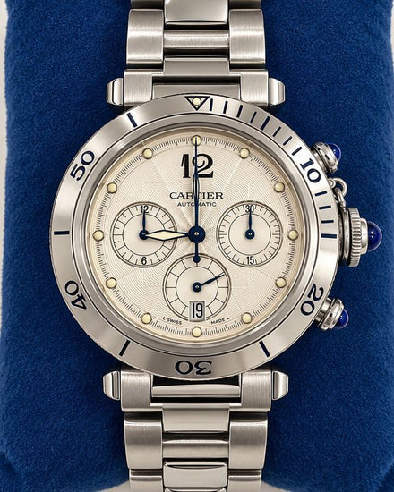 Cartier Pasha De Cartier Seatimer 38MM Silver Dial Steel Bracelet (W31030H3)