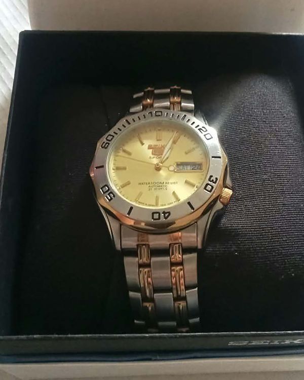 No Reserve - Seiko 5 Sports Day-Date 40MM Champagne Dial Two-Tone Bracelet (7S26)