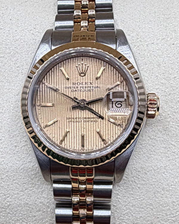 1990 Rolex Lady-Datejust 26MM Champagne "Tapestry" Dial Two-Tone Jubilee Bracelet (69173)