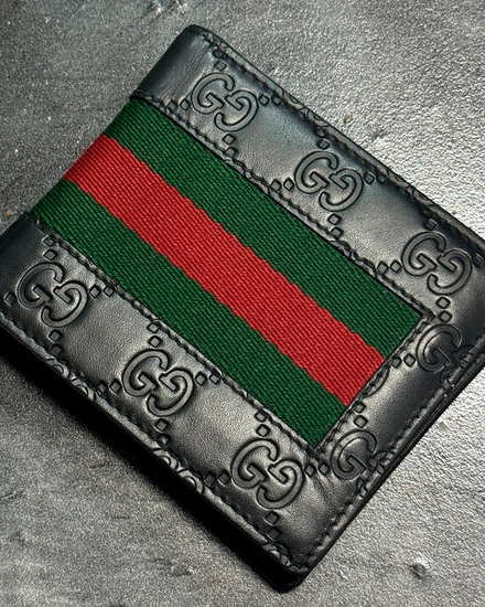 Gucci GG Signature Sherry Line Bifold Wallet Black Leather (GG Wallet)