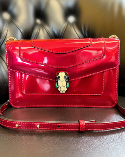 Bvlgari Serpenti Forever Red Leather Medium Bag Gold-Tone Hardware (Bvlgari Serpenti)