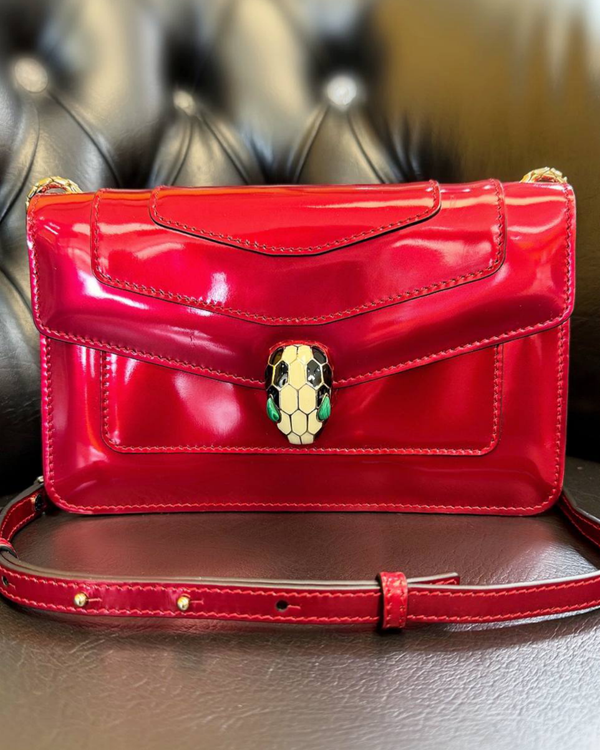 Bvlgari Serpenti Forever Red Leather Medium Bag Gold-Tone Hardware (Bvlgari Serpenti)