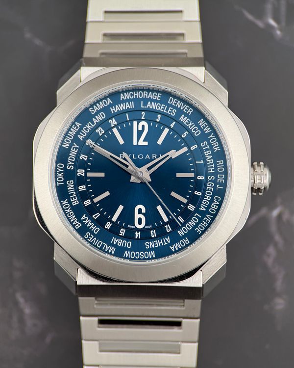 2022 Bvlgari Octo Roma Worldtimer 41MM Blue Dial Steel Bracelet (103481)
