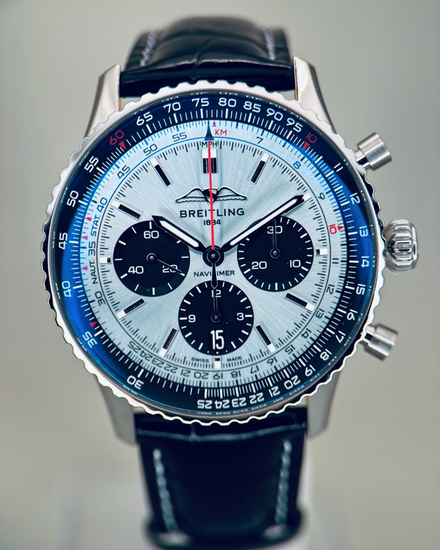 2022 Breitling Navitimer B01 Chronograph 43MM Ice Blue Dial Leather Strap (AB0138241C1P1)