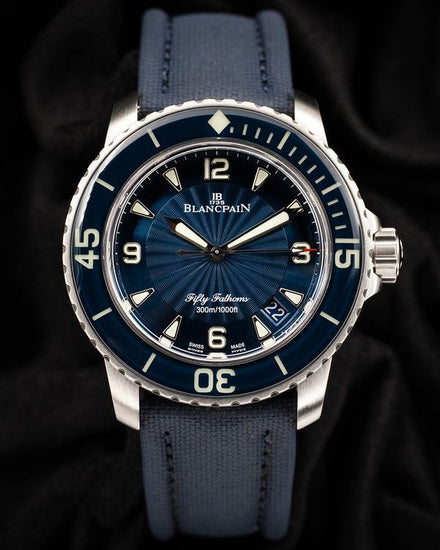 No Reserve - 2023 Blancpain Fifty Fathoms 45MM Blue Dial Textile Strap (5015D-1140-52B)