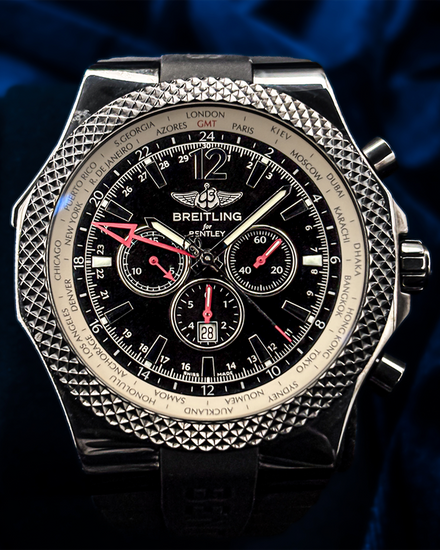 No Reserve - Breitling Bentley GMT Midnight L.E. 1/150 49MM Black Dial Rubber Strap (M47362)
