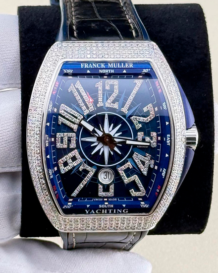 Franck Muller Vanguard Yachting 44MM Black Dial Leather Strap (V45 SC DT)