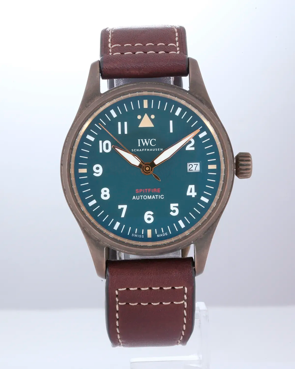 No Reserve - 2021 IWC Schaffhausen Pilot Spitfire 39MM Green Dial Leather Strap (IW326802)