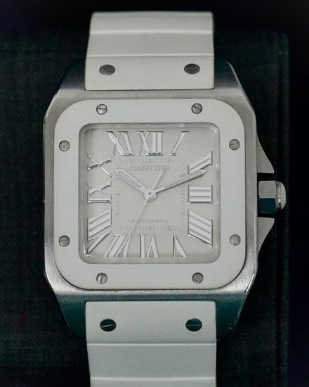 No Reserve - 2011 Cartier Santos 100 33MM White Dial Rubber Strap (W20129U2)