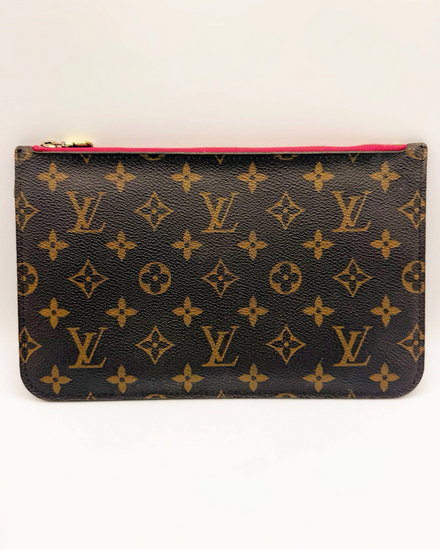 Louis Vuitton Monogram Neverfull Pochette Small Brown Canvas Gold-Tone Hardware Leather Strap (Pochette)
