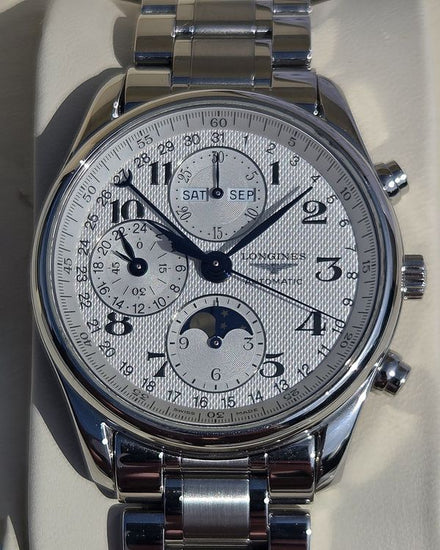 No Reserve - 2018 Longines Master Collection Moonphase Chronograph 40MM Silver Dial Steel Bracelet (L2.673.4.78.6)