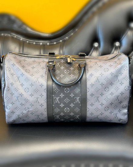 Louis Vuitton Keepall Bandouliere 50 Travel Duffle Bag Large Canvas Silver-Tone Hardware Leather Strap (M45392)