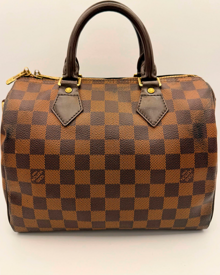 Louis Vuitton Speedy Bandoulière 25 Damier Ebène Coated Canvas Gold-Tone Hardware Leather Handles (Speedy 25)
