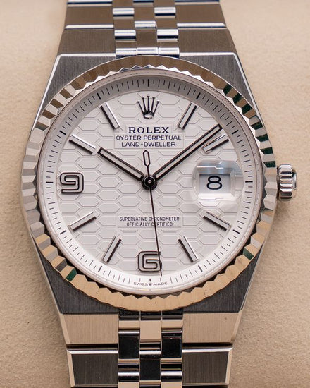 2026 Rolex Land-Dweller 36MM White "Honeycomb" Dial Flat Jubilee Bracelet (127234)