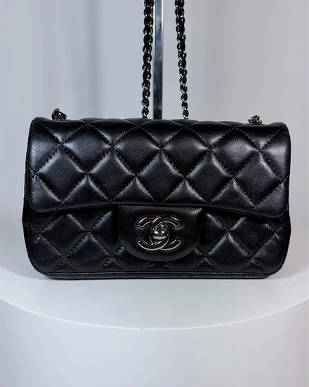 Chanel Bag Mini Classic Flap Bag "So Black" Leather Black Metallic Hardware (Bag)