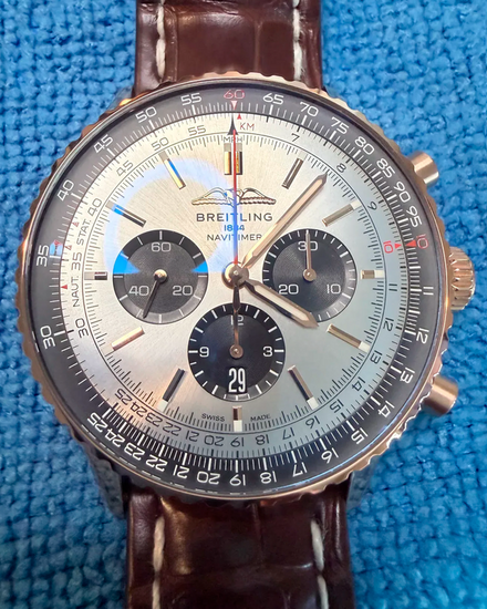 2022 Breitling Navitimer 1 B01 Chronograph 46MM Silver Dial Leather Strap (RB0137)