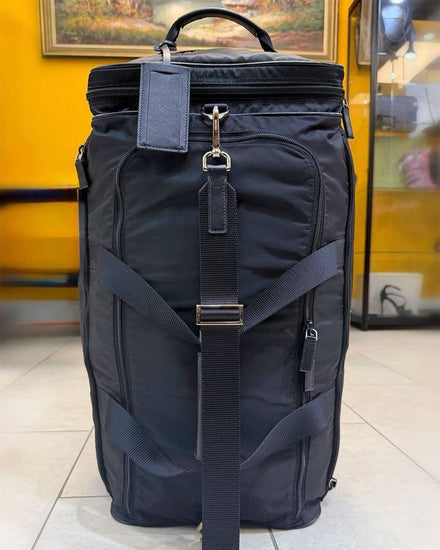 Prada Re-Nylon And Saffiano Trolley Large Black Textile Silver-Tone Hardware Textile Strap (Trolley)
