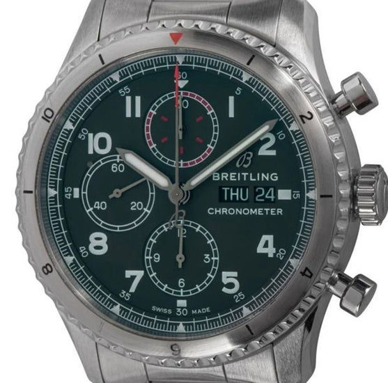 2020 Breitling Aviator 8 Chronograph "Curtiss Warhawk" Day-Date 43MM Green Dial Steel Bracelet (A133161A1L1A1)
