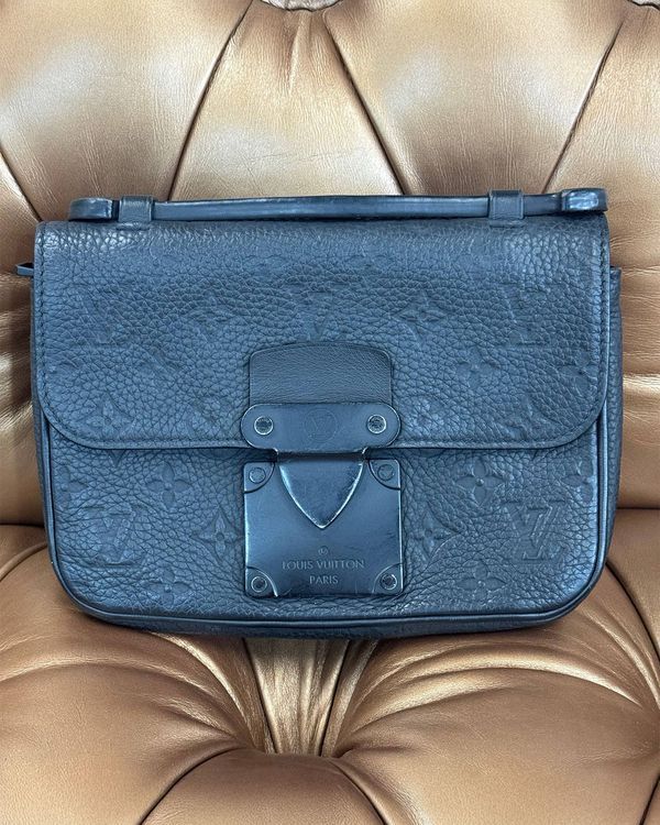 Louis Vuitton Monogram S Lock Messenger Bag Small Black Leather Steel Hardware Textile Strap (Bag)