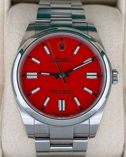 2021 Rolex Oyster Perpetual 41MM Red Dial Oyster Bracelet (124300)