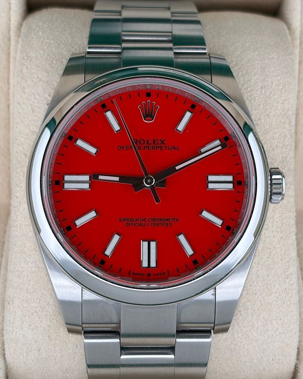 2021 Rolex Oyster Perpetual 41MM Red Dial Oyster Bracelet (124300)