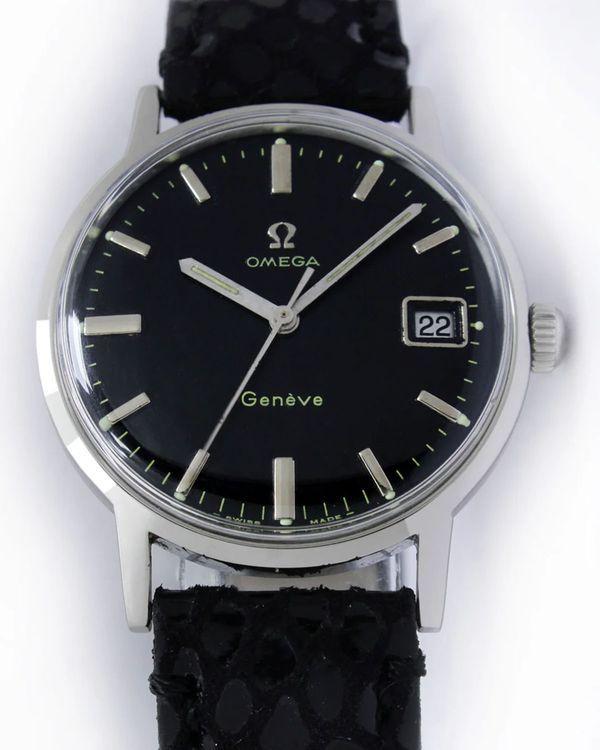 Omega Geneve Vintage 34MM Aftermarket Black Dial Aftermarket Leather Strap (136.07)