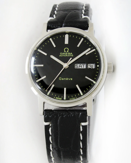 Omega Geneve Vintage 35MM Aftermarket Black Dial Aftermarket Leather Strap (166.0117)