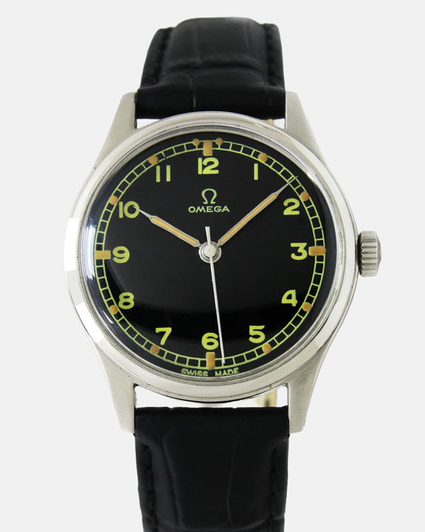 Omega Vintage 35MM Aftermarket Black Dial Aftermarket  Leather Strap (2384-10)