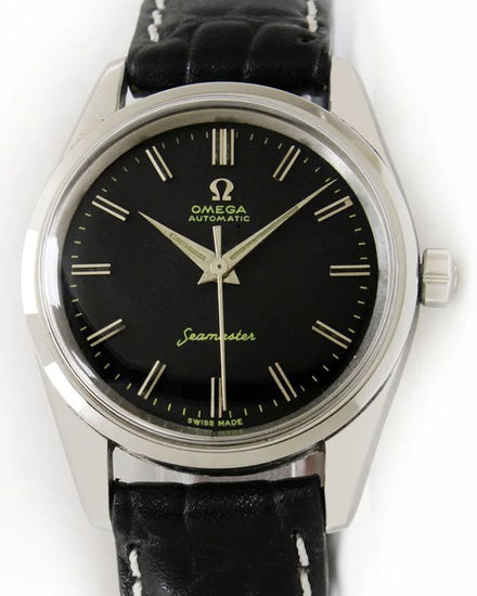 Omega Seamaster Vintage "Big Logo" 35MM Black Dial Aftermarket Leather Strap (2975-4)