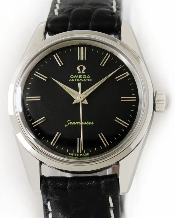 Omega Vintage Seamaster "Big Logo" 35MM Black Dial Aftermarket Leather Strap (2975-4)