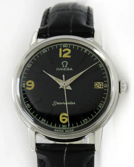 Omega Seamaster 33MM Aftermarket Black Dial Aftermarket Leather Strap (136.011)
