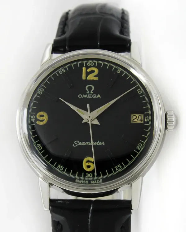 Omega Seamaster 33MM Aftermarket Black Dial Aftermarket Leather Strap (136.011)