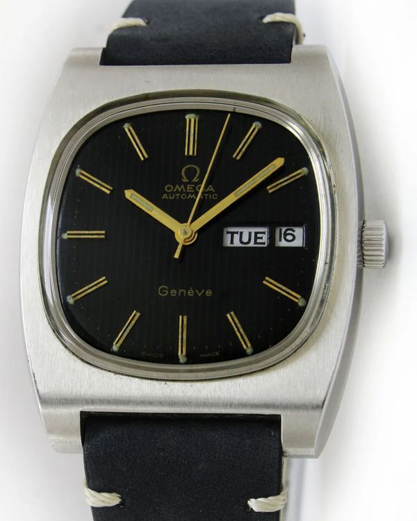 Omega Geneve Vintage 35MM Aftermarket Black Dial Aftermarket Leather Strap (166.0188)