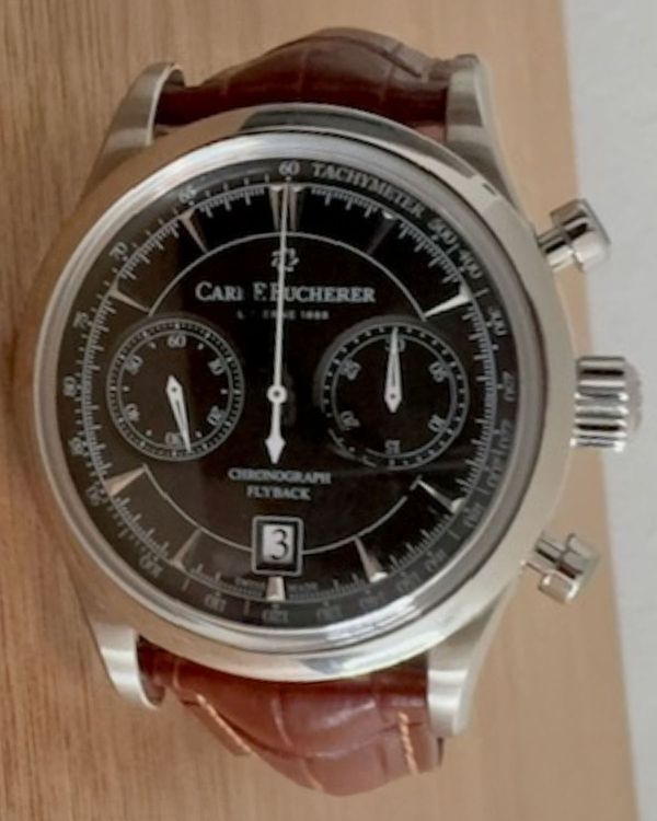 No Reserve -Carl F. Bucherer Manero Chronograph 43MM Black Dial Leather Strap (00.10919.08.33.01)
