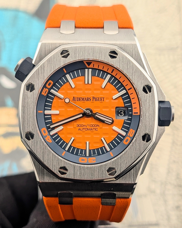 No Reserve - 2017 Audemars Piguet Royal Oak Offshore Diver 42MM Orange Dial Rubber Strap (15710ST.OO.A070CA.01)