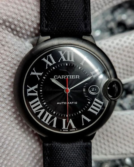 No Reserve - 2017 Cartier Ballon Bleu 42MM Black Dial Textile Strap (WSBB0015)