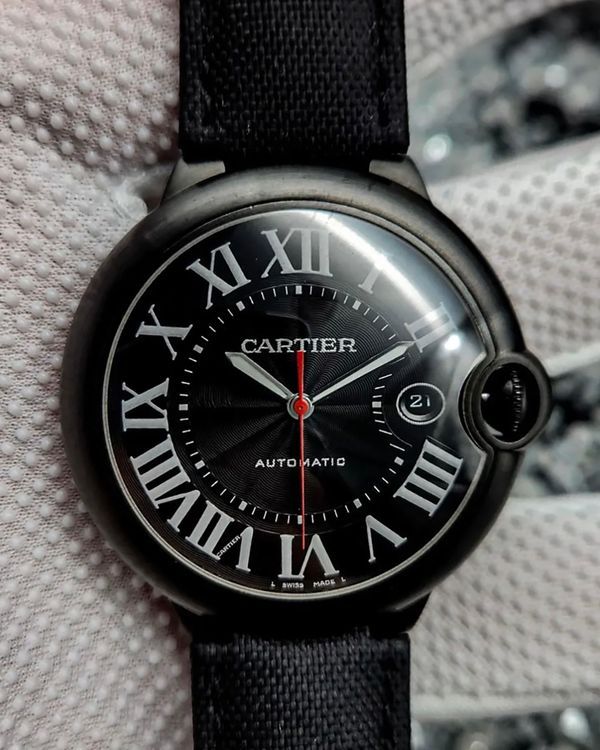 No Reserve - 2017 Cartier Ballon Bleu 42MM Black Dial Textile Strap (WSBB0015)