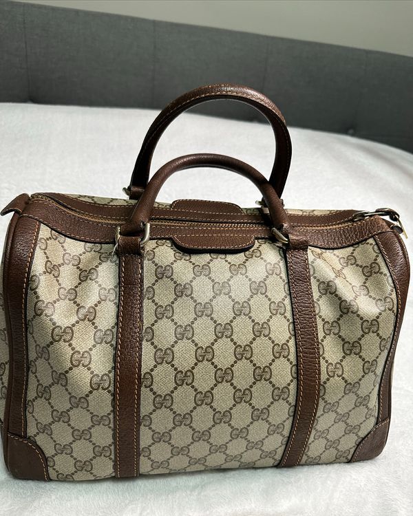 No Reserve - Gucci Bag GG Supreme Boston Coated Canvas & Leather Gold-Tone Hardware Leather Strap (GG Supreme Boston)