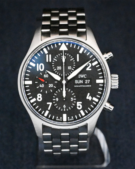 2016 IWC Schaffhausen Pilot Chronograph 43MM Black Dial Steel Bracelet (IW377710)